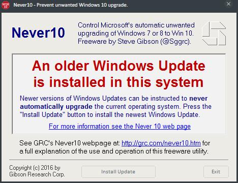 Never10(禁止Win10升级) V1.0 绿色版