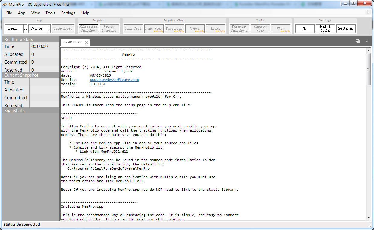 Puredev MemPro(内存分析工具) V1.6.0.0 英文安装版